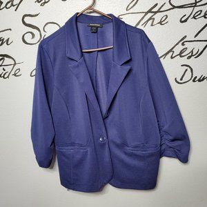 Ashley Stewart Plus Size Navy Blue Power Blazer Gathered Sleeve, 24